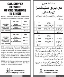 Gas Supply Closure of CNG Stations in Sindh